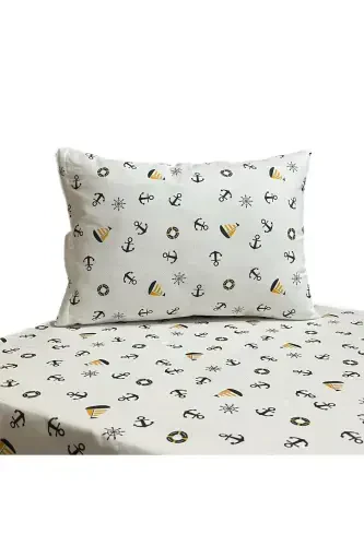 Zippered Baby Duvet Cover Set-White Base Yellow Anchor - Y YAĞIZ HOME COLLECTION (1)