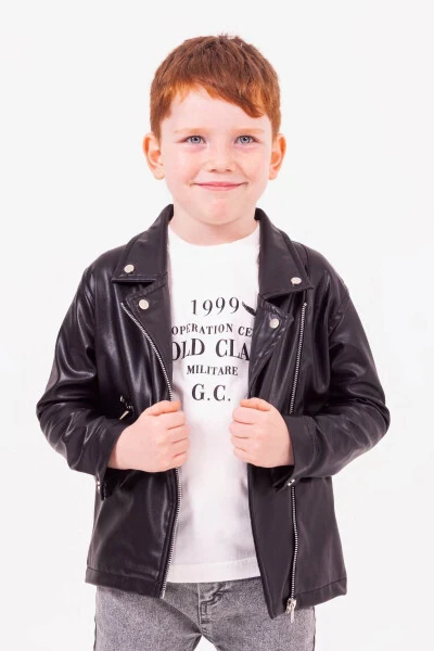 Zippered Boys Leather Jacket - 5