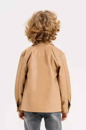 Zippered Boy's Leather Jacket-Beige - 5