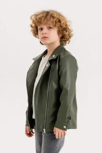 Zippered Boys Leather Jacket-Green - GOLD CLASS KIDSWEAR (1)
