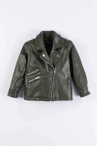 Zippered Boys Leather Jacket-Green - 4