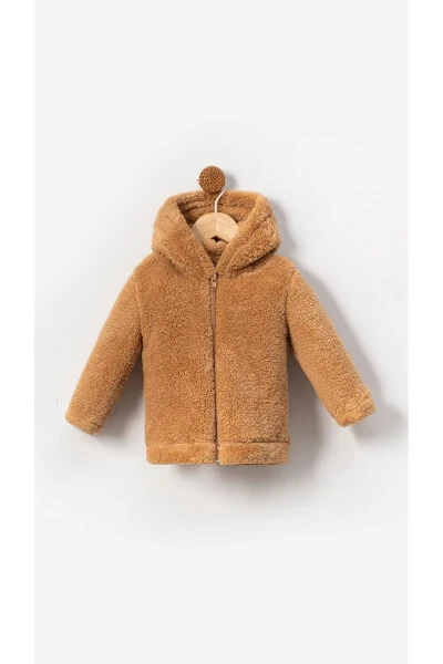 Zippered, hooded, baby plush Welsoft winter jacket - brown - BUBITO