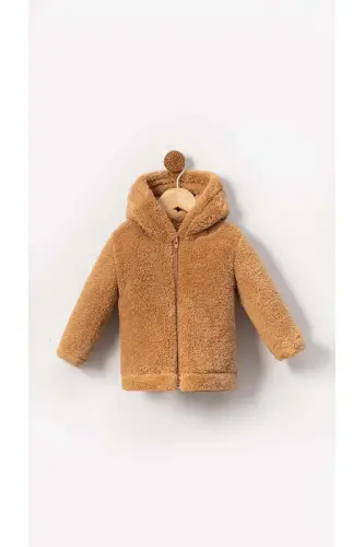 Zippered, hooded, baby plush Welsoft winter jacket - brown 