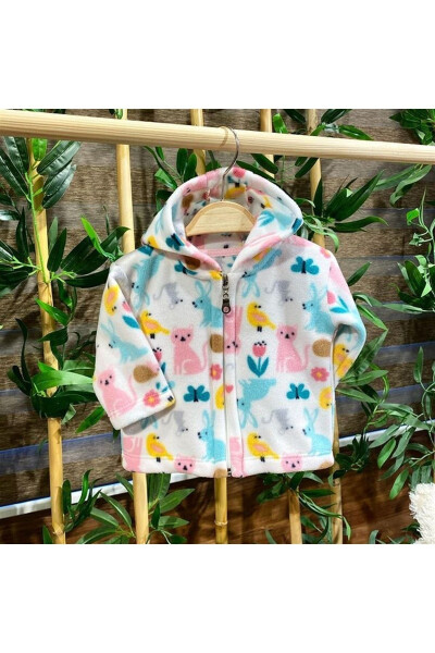 Zippered Hooded Fleece Baby Cardigan Rabbit Bird Flower - 1