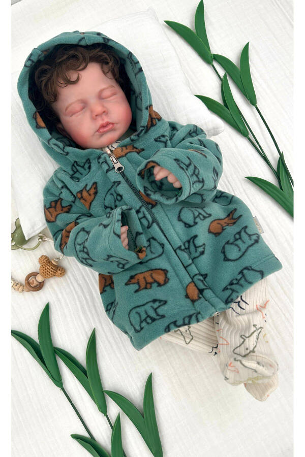 Zippered Hooded Fleece Baby Jacket with Bear - 5