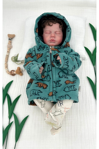 Zippered Hooded Fleece Baby Jacket with Bear - 6