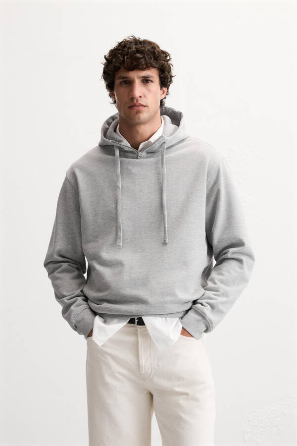 Zippered hooded sweatshirt - Grey marl - 2