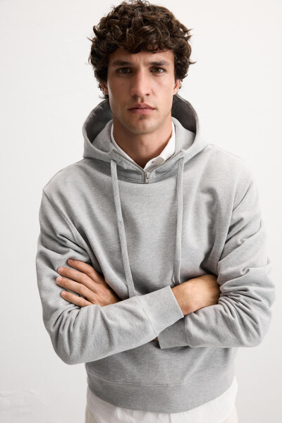 Zippered hooded sweatshirt - Grey marl - 5