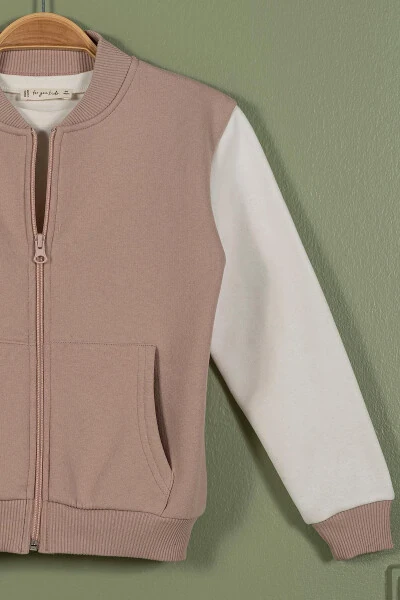 Zippered Kangaroo Pocket Beige Boys Jacket - 2