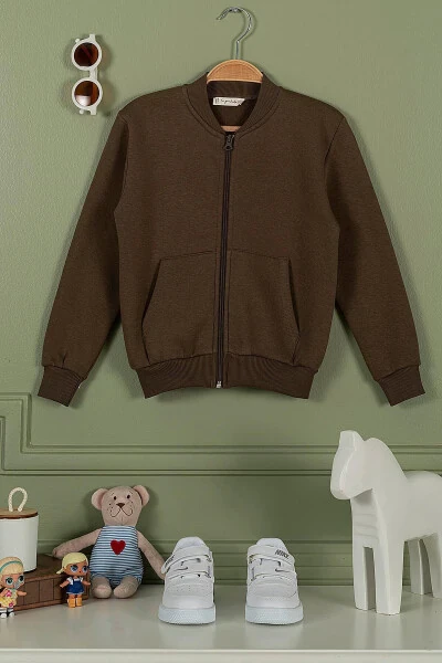 Zippered Kangaroo Pocket Coffee Girl's Jacket - FOR YOU KIDS