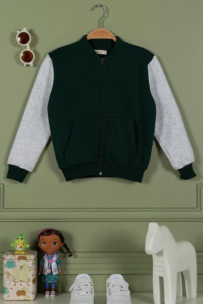 Zippered Kangaroo Pocket Emerald Green Girls Jacket - FOR YOU KIDS