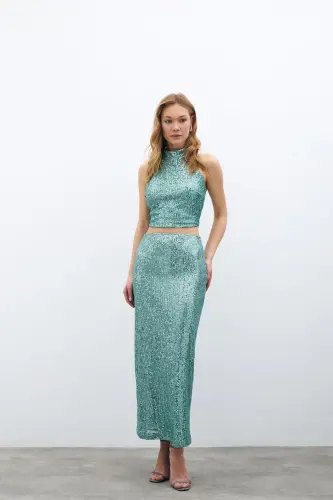 Zippered Karolin Midi Skirt - Mint-MINT - SATEEN (1)