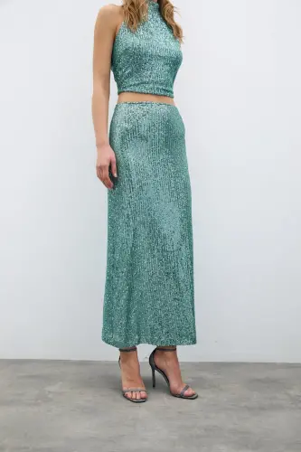 Zippered Karolin Midi Skirt - Mint-MINT - 5