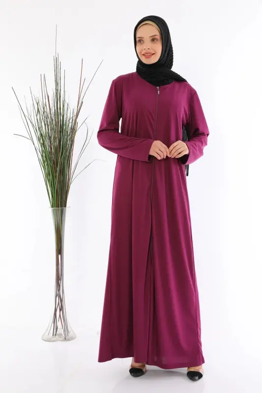 Zippered Prayer Dress Abaya - purple - 1