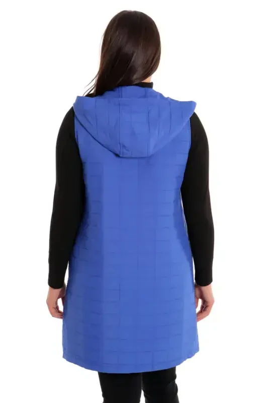 Zippered Rectangular Pattern Quilted Sax Vest - 3