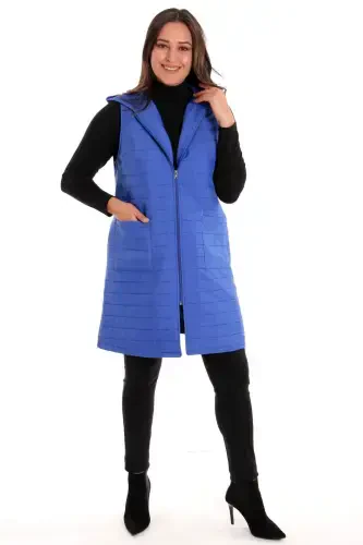 Zippered Rectangular Pattern Quilted Sax Vest - 4