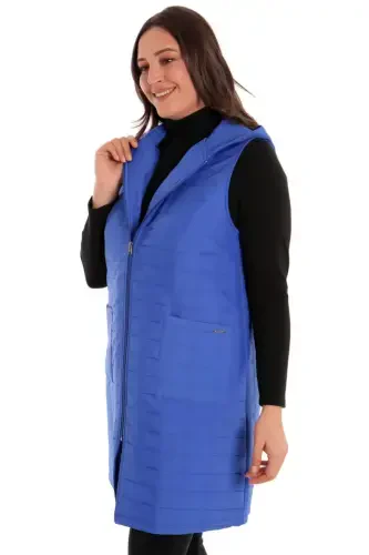 Zippered Rectangular Pattern Quilted Sax Vest - 5
