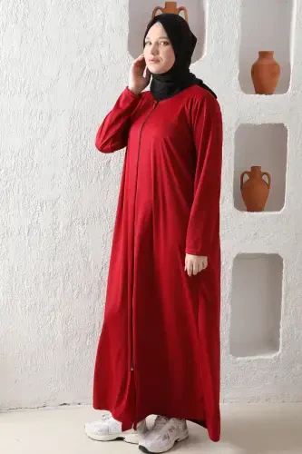 Zippered Seasonal Lightweight Fabric Women's Prayer Dress Abaya-Burgundy - 4