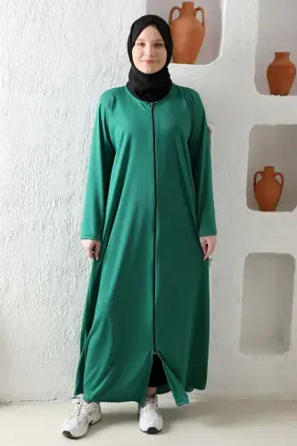 Zippered Seasonal Lightweight Fabric Women's Prayer Dress Abaya-Green - 1