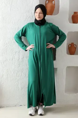 Zippered Seasonal Lightweight Fabric Women's Prayer Dress Abaya-Green - 3