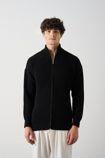 Zippered, Thessaloniki knit cardigan (black) - 1