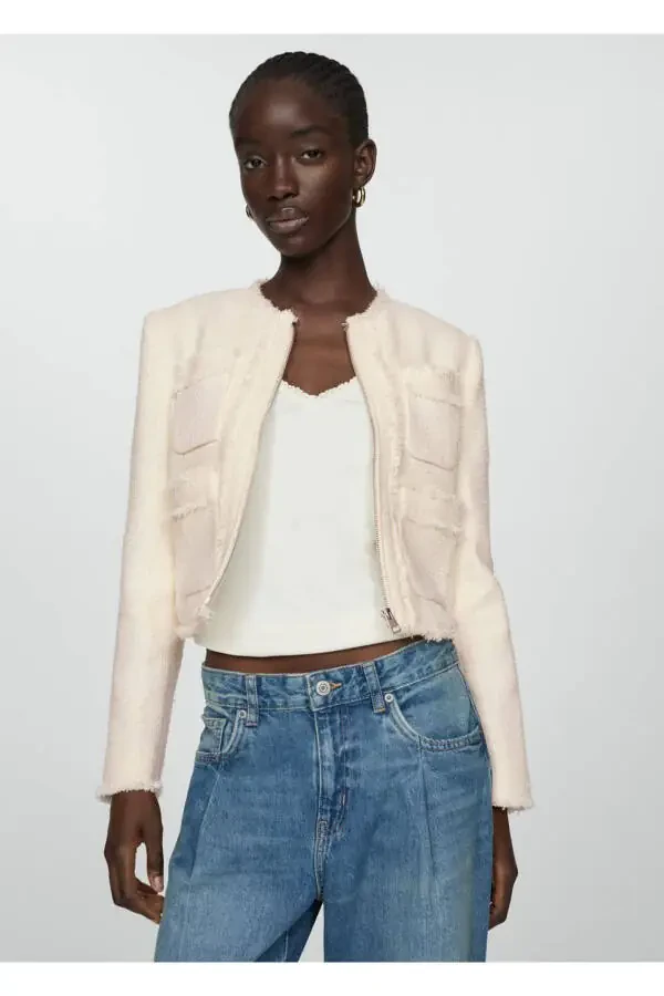 Zippered Tweed Jacket - 1