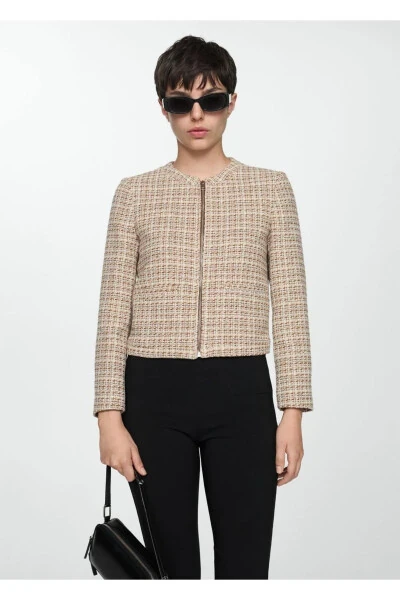 Zippered Tweed Jacket - MANGO