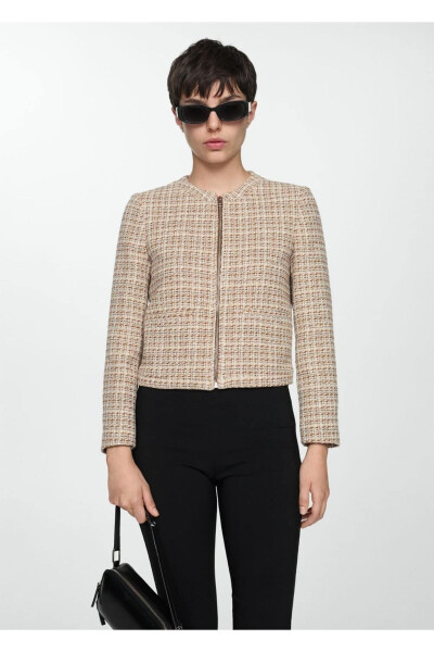 Zippered Tweed Jacket - MANGO WOMAN