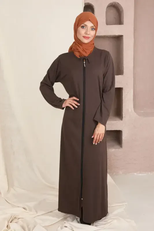Zippered Women's Prayer Dress-BROWN - 1