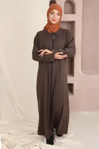 Zippered Women's Prayer Dress-BROWN - 3