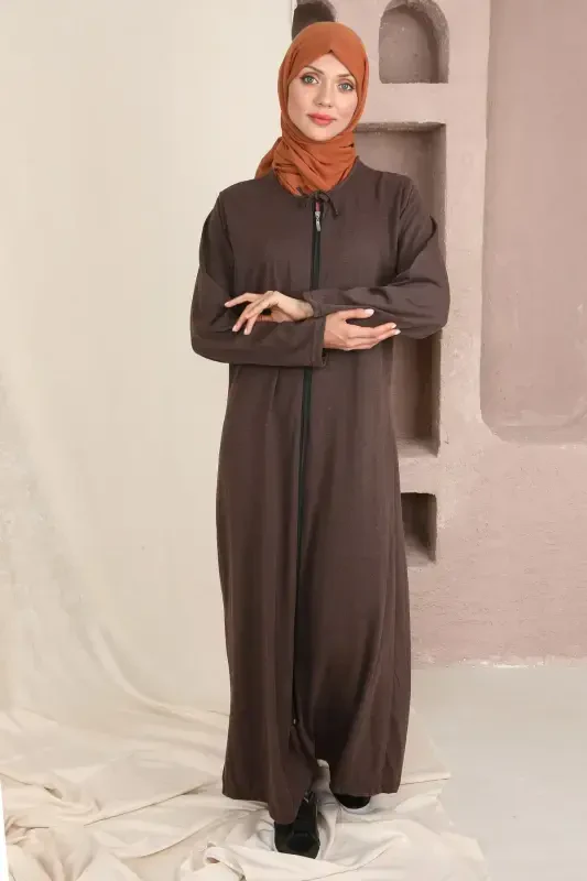 Zippered Women's Prayer Dress-BROWN - 3