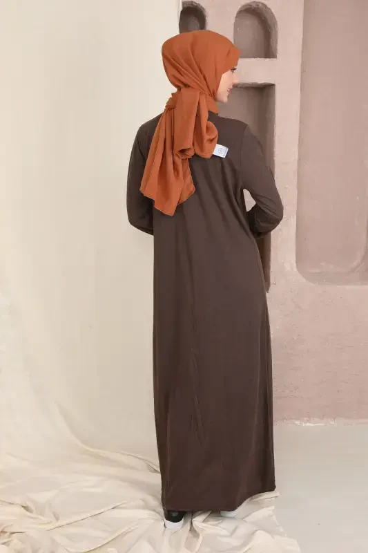 Zippered Women's Prayer Dress-BROWN - 5