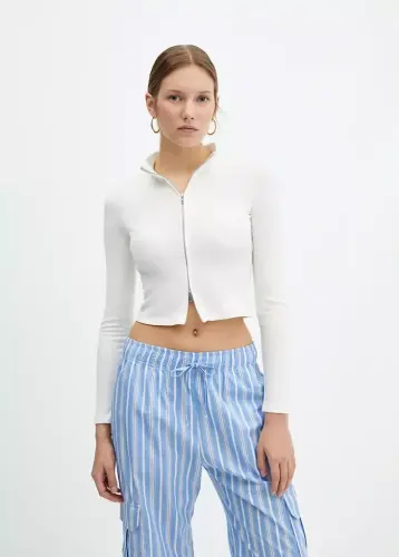 Zippersiz balak yaka cardigan - Ekrü - 3