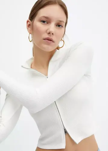 Zippersiz balak yaka cardigan - Ekrü - 5