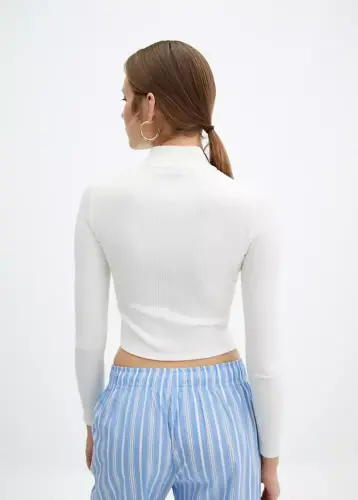 Zippersiz balak yaka cardigan - Ekrü - 7