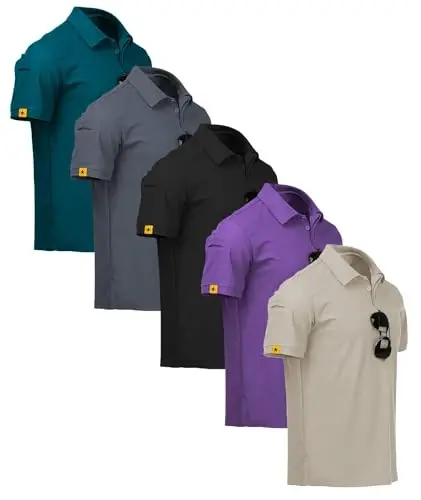 ZITY 5 Pack Erkaklar Polo Ko'ylagi Qisqa Yengli Sport Golf Tennis Futbolka Namlikni chiqaruvchi Yozgi Ko'ylaklar 