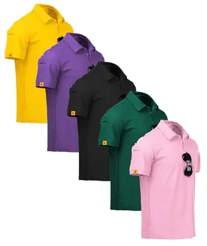 ZITY 5 Pack Erkaklar Polo Ko'ylak Qisqa Qisma Sport Golf Tennis Futbolka Namlikni tortuvchi Yozgi Ko'ylaklar - ZITY