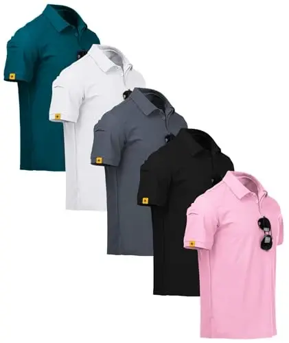 ZITY 5 Pack Erkaklar Polo Ko'ylak Qisqa Yengli Sport Golf Tennis Futbolka Namlikni oluvchi Yozgi Ko'ylaklar - ZITY