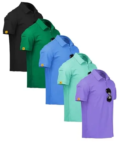 ZITY 5 Pack Mens Polo Shirt Short Sleeve Sports Golf Tennis T-Shirt Moisture-Wicking Summer Shirts - 1