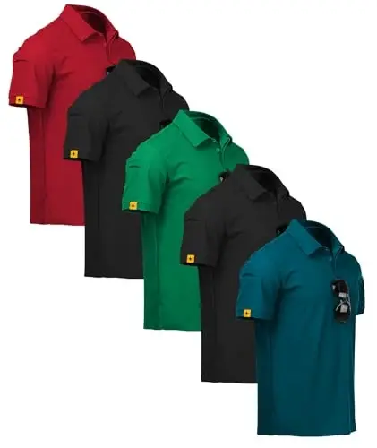 ZITY 5 Pack Mens Polo Shirt Short Sleeve Sports Golf Tennis T-Shirt Moisture-Wicking Summer Shirts - 1