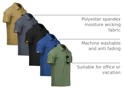 ZITY 5 Pack Mens Polo Shirt Short Sleeve Sports Golf Tennis T-Shirt Moisture-Wicking Summer Shirts 