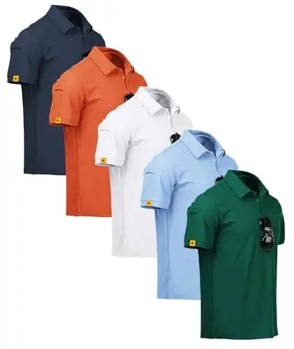 ZITY 5 Pack Mens Polo Shirt Short Sleeve Sports Golf Tennis T-Shirt Moisture-Wicking Summer Shirts - 1