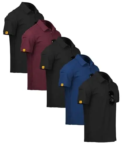 ZITY 5 Pack Mens Polo Shirt Short Sleeve Sports Golf Tennis T-Shirt Moisture-Wicking Summer Shirts - 1