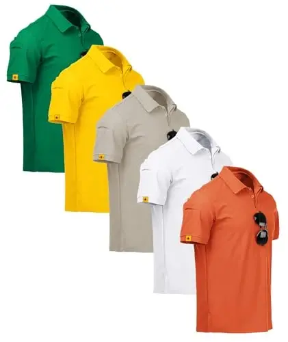 ZITY 5 Pack Mens Polo Shirt Short Sleeve Sports Golf Tennis T-Shirt Moisture-Wicking Summer Shirts - 1