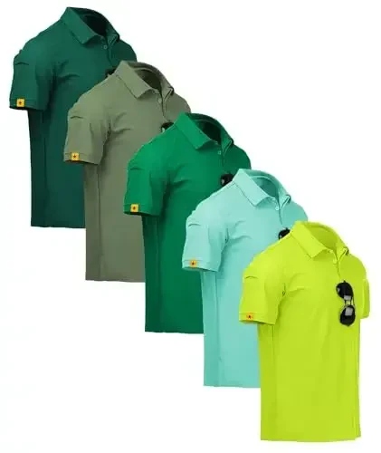 ZITY 5 Pack Mens Polo Shirt Short Sleeve Sports Golf Tennis T-Shirt Moisture-Wicking Summer Shirts 