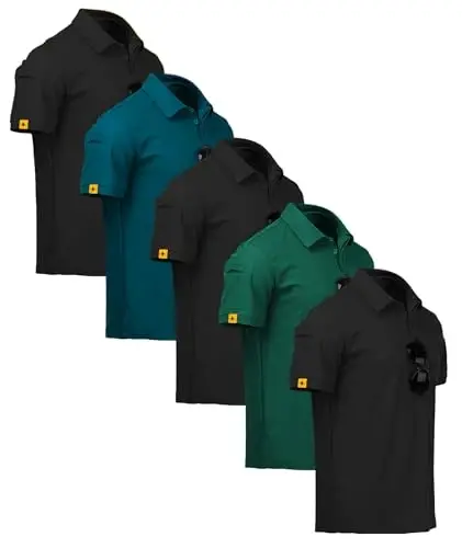 ZITY 5 Pack Mens Polo Shirt Short Sleeve Sports Golf Tennis T-Shirt Moisture-Wicking Summer Shirts 