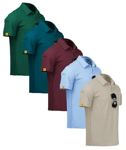 ZITY 5 Pack Mens Polo Shirt Short Sleeve Sports Golf Tennis T-Shirt Moisture-Wicking Summer Shirts - 1
