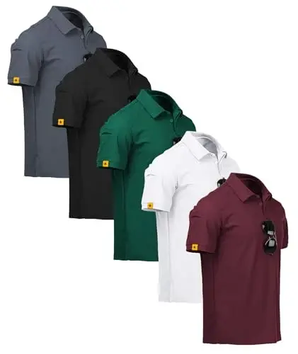 ZITY 5 Pack Mens Polo Shirt Short Sleeve Sports Golf Tennis T-Shirt Moisture-Wicking Summer Shirts 