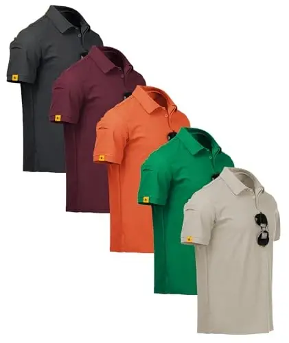 ZITY 5 Pack Mens Polo Shirt Short Sleeve Sports Golf Tennis T-Shirt Moisture-Wicking Summer Shirts - 1