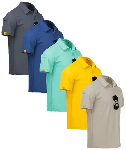 ZITY 5 Pack Mens Polo Shirt Short Sleeve Sports Golf Tennis T-Shirt Moisture-Wicking Summer Shirts - ZITY